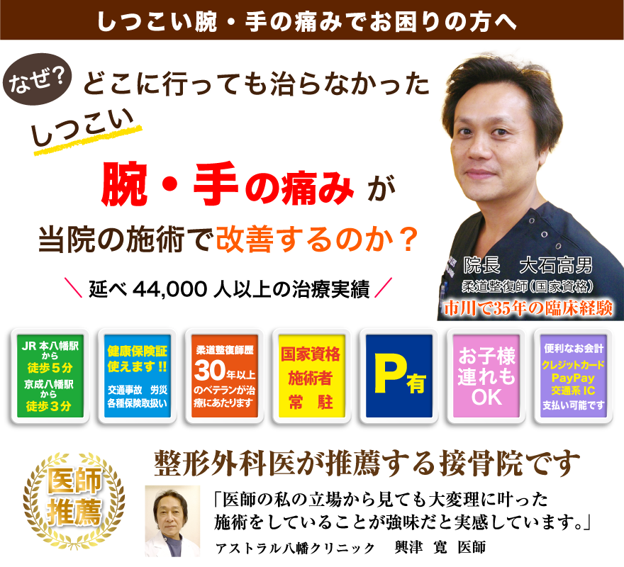 しつこい腕・手の痛みでお困りの方へ どこに行っても治らなかったしつこい腕・手の痛みが当院の施術で改善するのか？「延べ43,000人以上の治療実績」